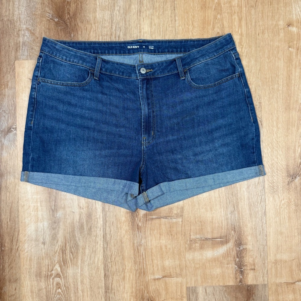 Old Navy Womens Plus Size 18 High Rise Wow Denim Shorts Cuffed Medium Wash Blue